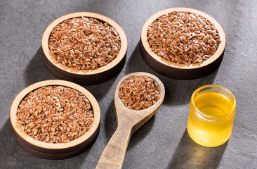 Seeds and linseed oil - Linum usitatissimum. Text space