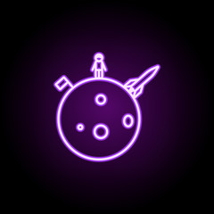 man on the moon neon icon. Elements of Cartooning space set. Simple icon for websites, web design, mobile app, info graphics