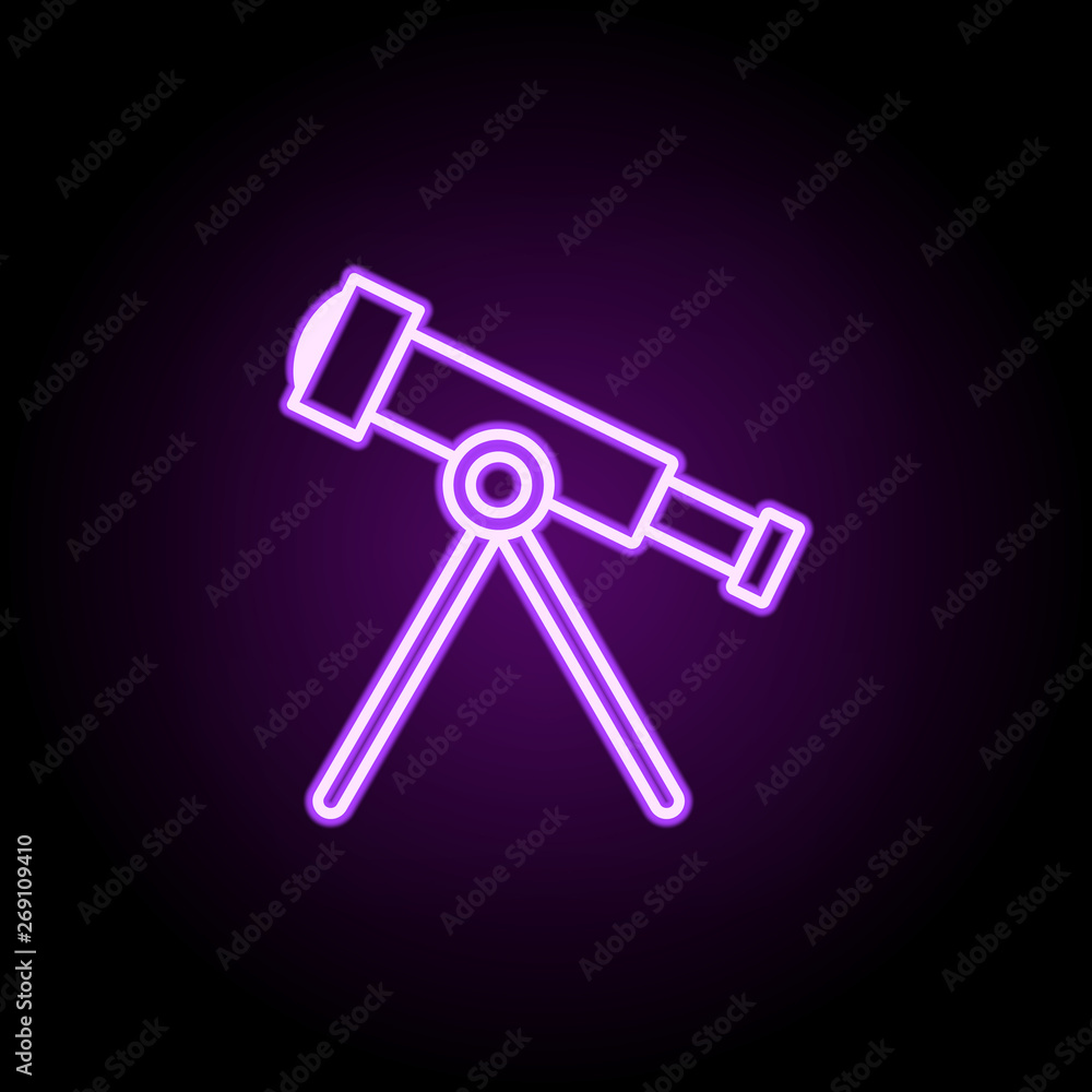 Poster telescope neon icon. elements of cartooning space set. simple icon for websites, web design, mobile 
