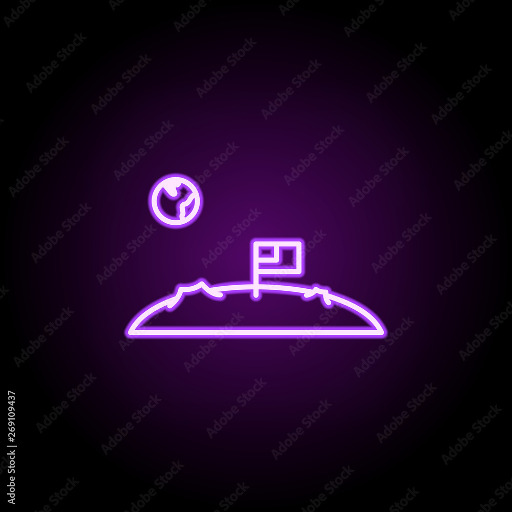 Poster flag on the moon neon icon. elements of cartooning space set. simple icon for websites, web design, 