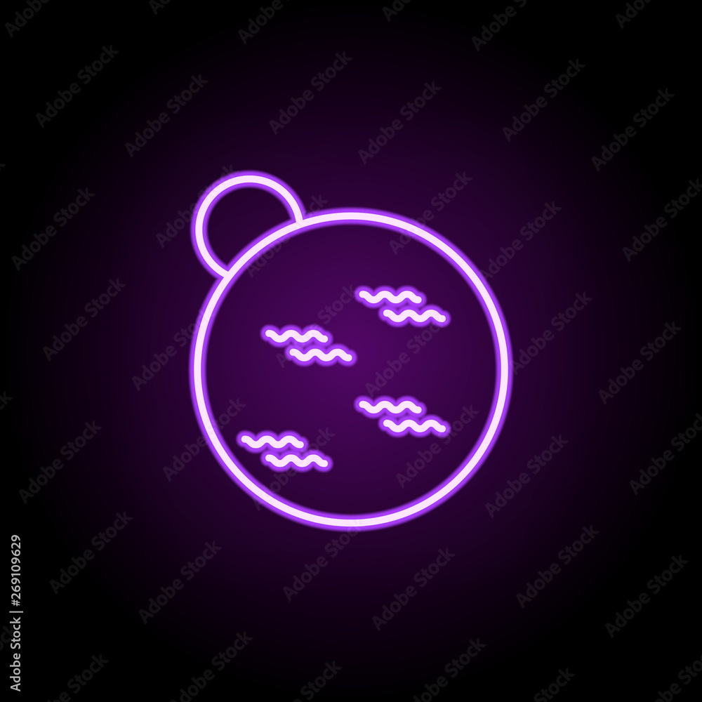 Poster planets neon icon. elements of cartooning space set. simple icon for websites, web design, mobile ap