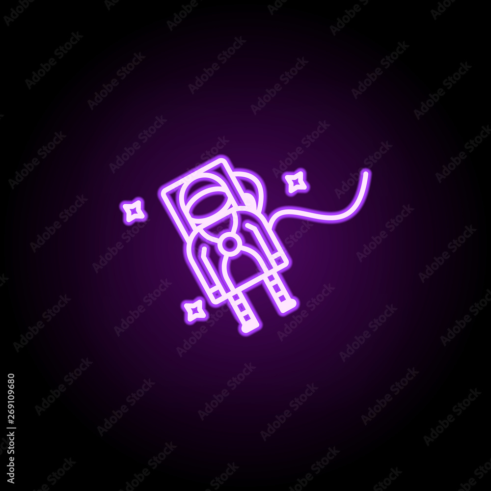 Poster cosmonaut in space neon icon. elements of cartooning space set. simple icon for websites, web design