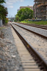 Fototapeta na wymiar Stock image railroad tracks focus on background