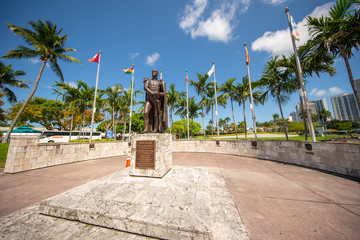 Stock photo Simon Bolivar bronze statue Downtown Miami FL USA