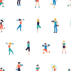 Plakat Fitness club seamless pattern vector illustration. Sport center background