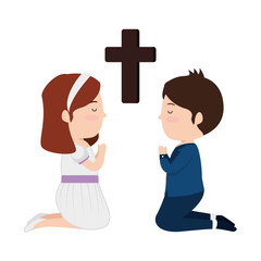 little kids kneeling with cross first communion
