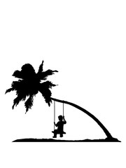 schaukel kind spaß spielen spielplatz langweilig traurig einsam silhouette palme strand meer urlaub schräg baum ferien erholung schön sonne sommer insel oase clipart design