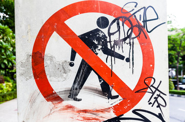 Dirty no pedestrians use crosswalk, Do Not Cross actual outdoor sign