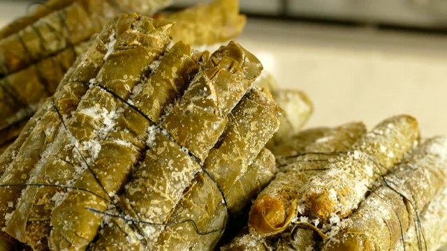 foods in the freezer, grape leaves wrap, stuffed leaves, middle east dishes,