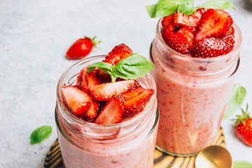 Strawberry smoothie, healthy food for breakfast and snack
