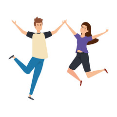 young couple celebrating avatars characters