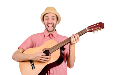 Fototapeta na wymiar Funny man with guitar.