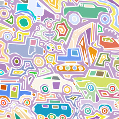 Vector color auto pattern, doodle lines, colorful grunge background