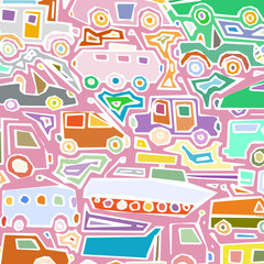 Vector color auto pattern, doodle lines, colorful grunge background