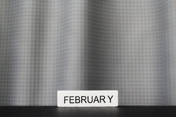 Month of February on a white wooden blocks calendar