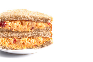 Sliced Pimento Cheese Sandwich on White Background