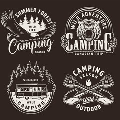 Vintage camping season monochrome labels