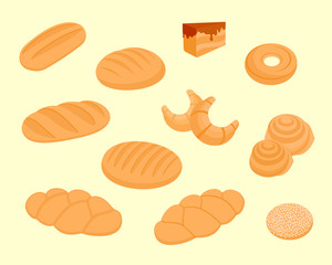 Bread. Fresh pastry. Set of icons. Vector illustration
