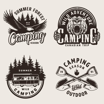 Vintage summer camping emblems