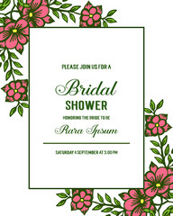 Vector illustration invitation card bridal shower with texture of flower frame