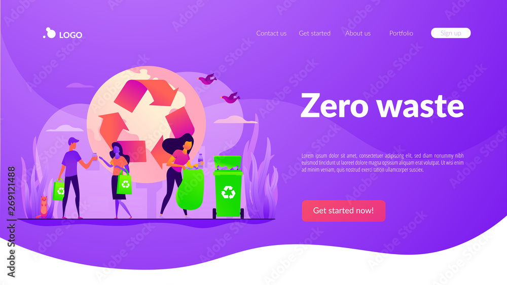 Poster zero waste, waste free technology, environmental pollution concept. website homepage interface ui te
