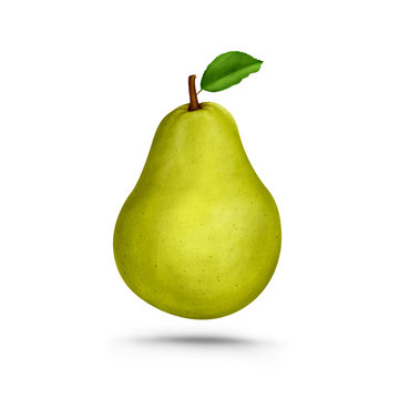 Fresh pear with leaf realistic Illustration isolated on white background.