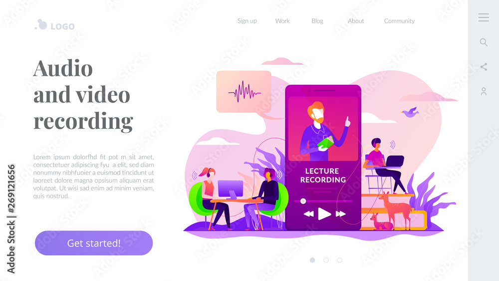 Poster podcast courses, audio and video recording, class recording access and study aid concept. website in