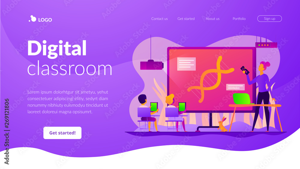 Poster digital classroom, flipped class and virtual learning, blended learning and smart classroom concept.