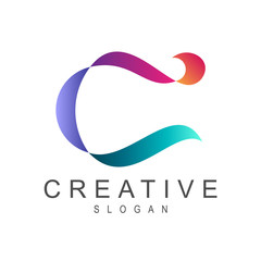 initial/monogram letter C logo design inspiration with multicolored wave style