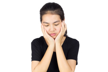 Fototapeta premium women feel sad and disappointed white background