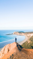 Aerial View of Beautiful Beach Coastline with Person on top of Cliffs Along the Great Ocean Road Australia - 269126283