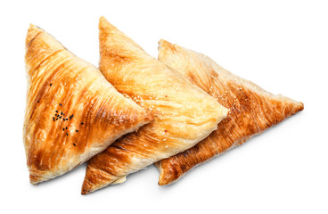 Delicious samosas on white background