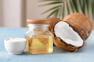 Composition with coconut oil on table