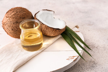 Composition with coconut oil on table