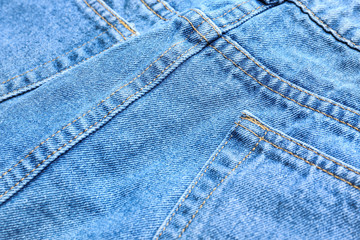 Fototapeta premium Stylish blue jeans, closeup view