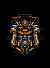 samurai head with sacred geometry pattern 