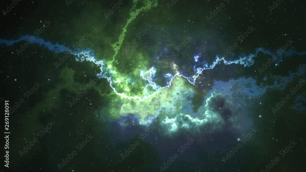 Wall mural electric green and blue abstract fractal universe space looping background