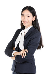 Happy young woman in formal wear and expressing positive.