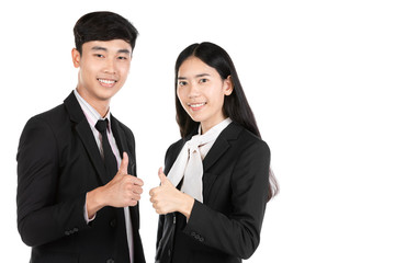 Couple of asian business people isolated on white .