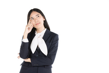 Happy young woman in formal wear and thinking positive.