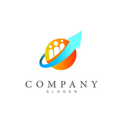 human logo, people and arrow, world ball logo and up arrow