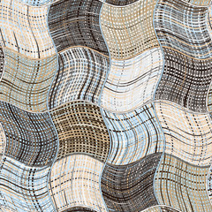 Grunge striped and checkered wavy background in blue,black,beige,white colors