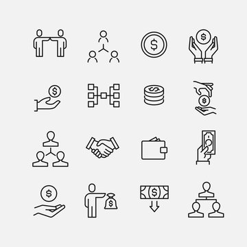 Simple collection of crowdfunding related line icons.