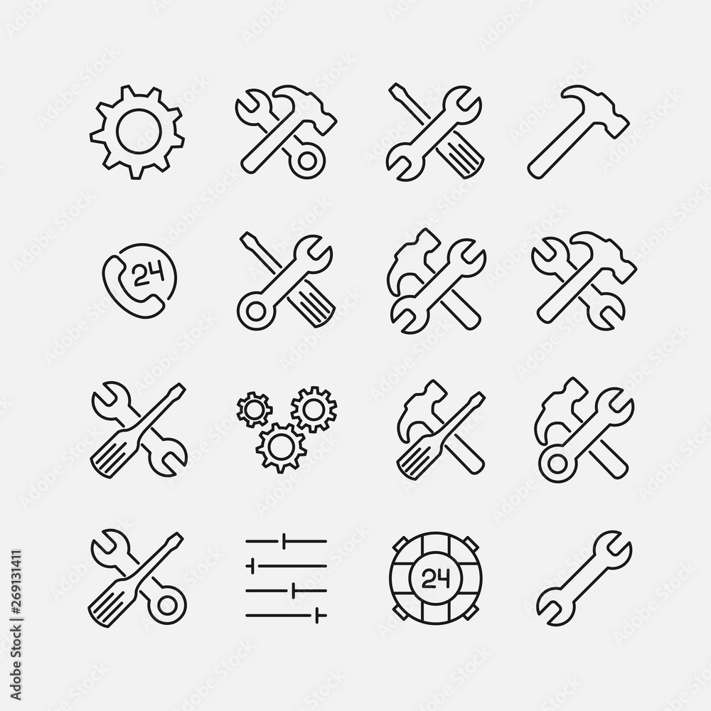 Poster setting related vector icon set.