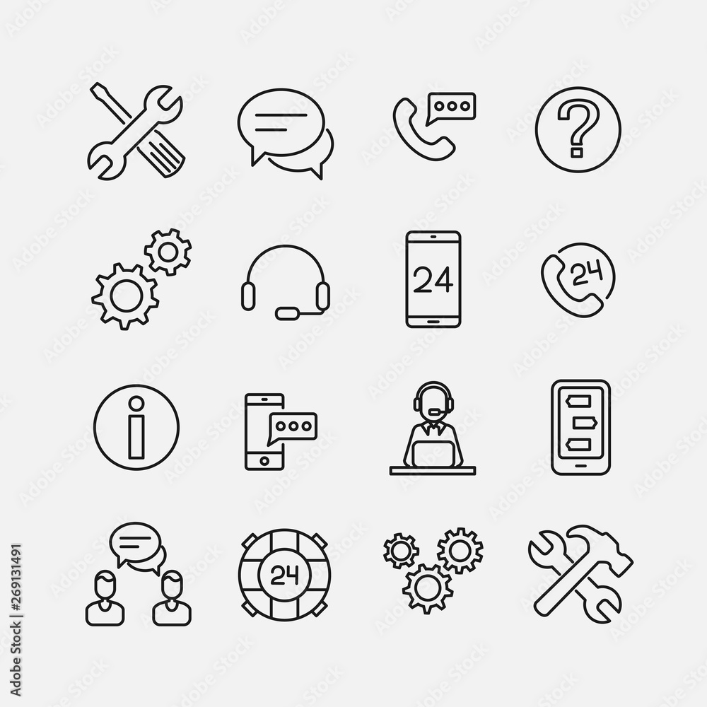 Poster support service related vector icon set