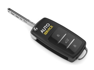 3d render of car key with auto service text