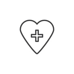 Heart with medical cross line icon. linear style sign for mobile concept and web design. Heart health care outline vector icon. Cardiology symbol, logo illustration. Vector graphics