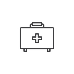 Medical box with cross line icon. Doctor bag linear style sign for mobile concept and web design. First-aid kit outline vector icon. Symbol, logo illustration. Vector graphics