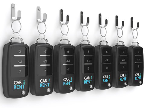 3d Render Of Car For Rent Keys Hanging On Hook