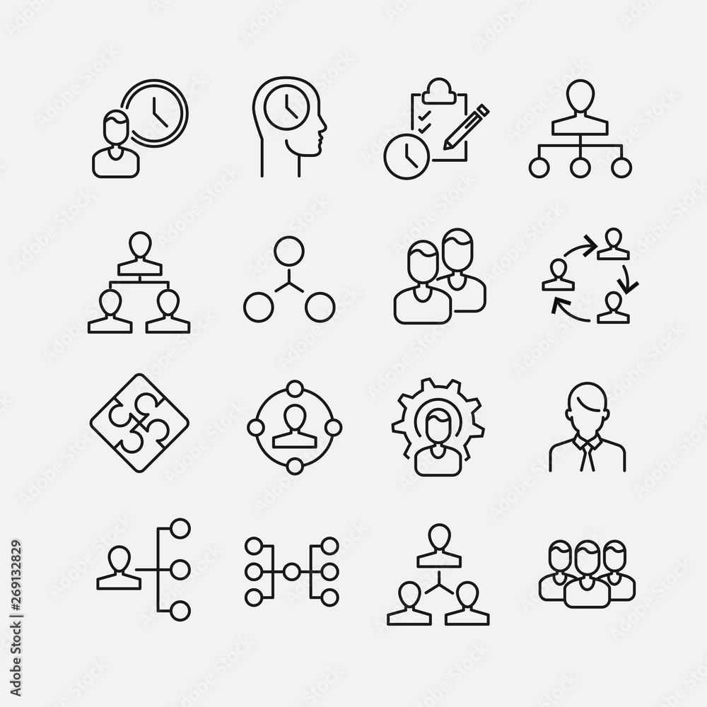 Poster simple collection of organization related line icons.